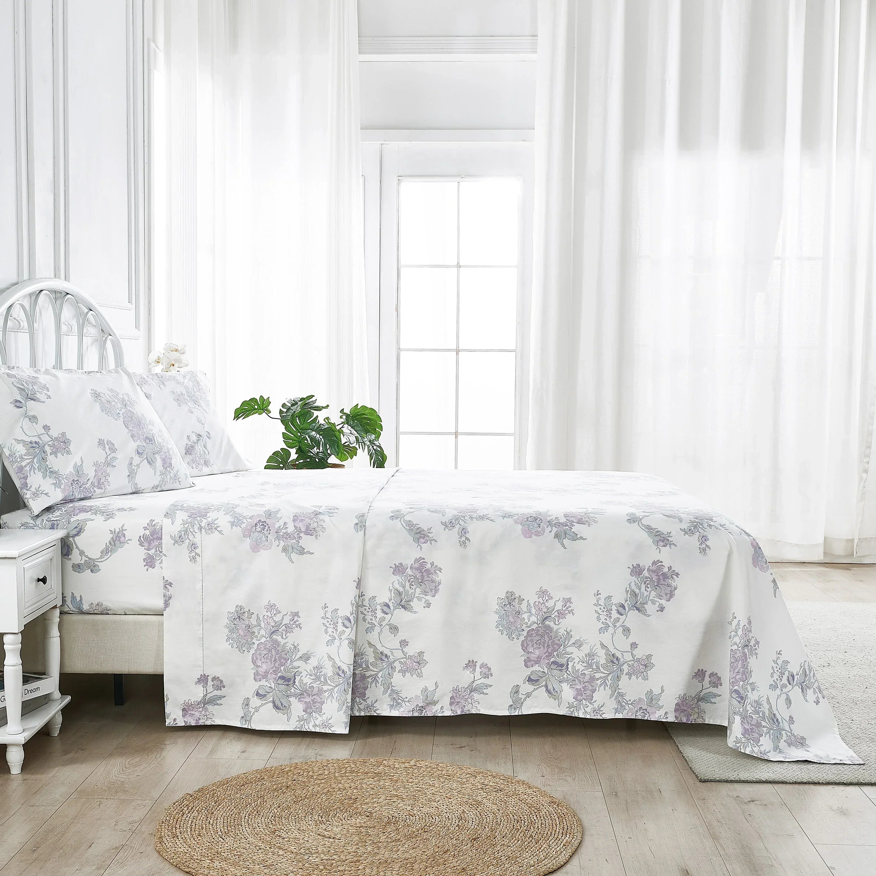 Jardin De Rose Printed Cotton Percale Sheet Set Mélange Home