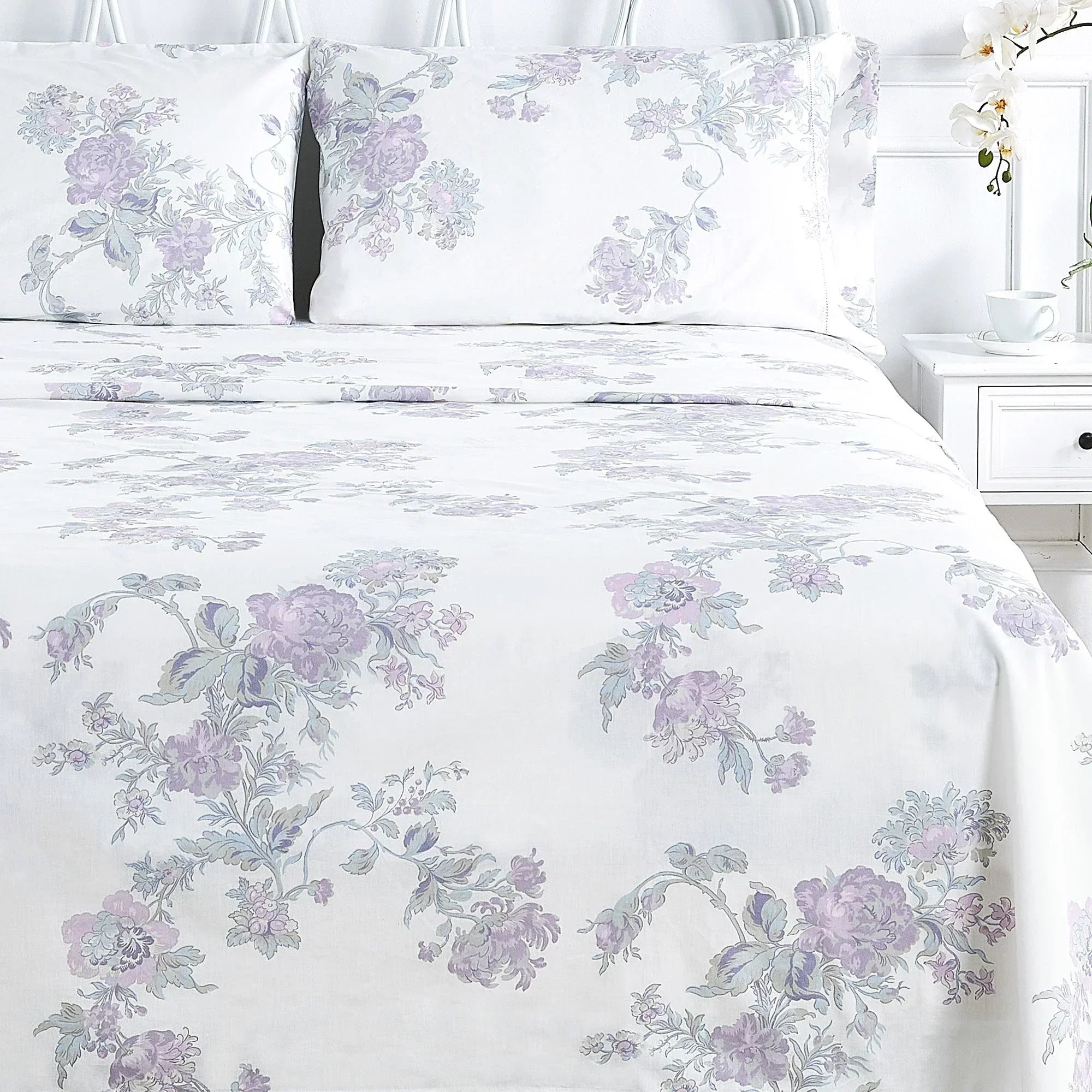 Jardin De Rose Printed Cotton Percale Sheet Set Mélange Home