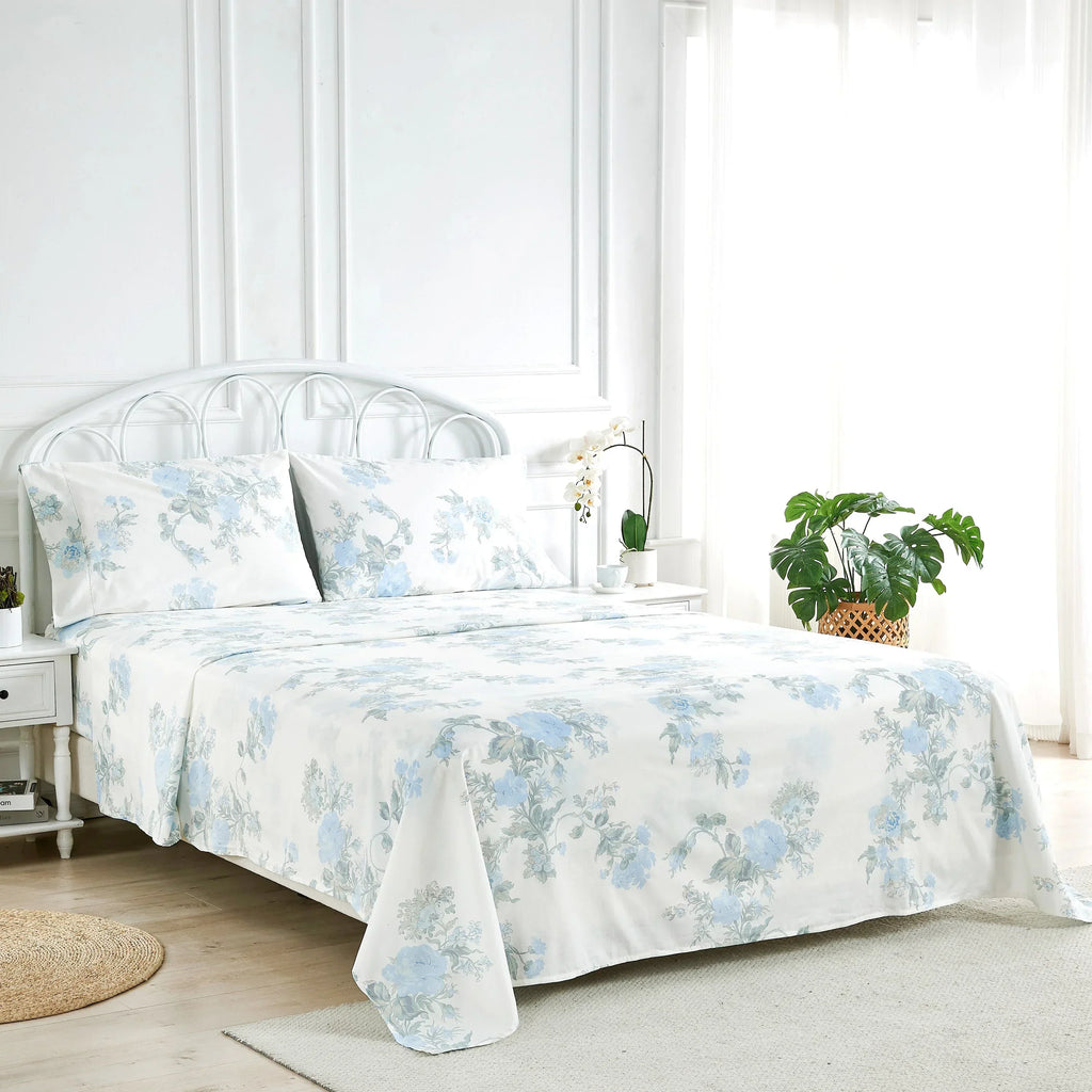 Jardin De Rose Printed Cotton Percale Sheet Set Mélange Home
