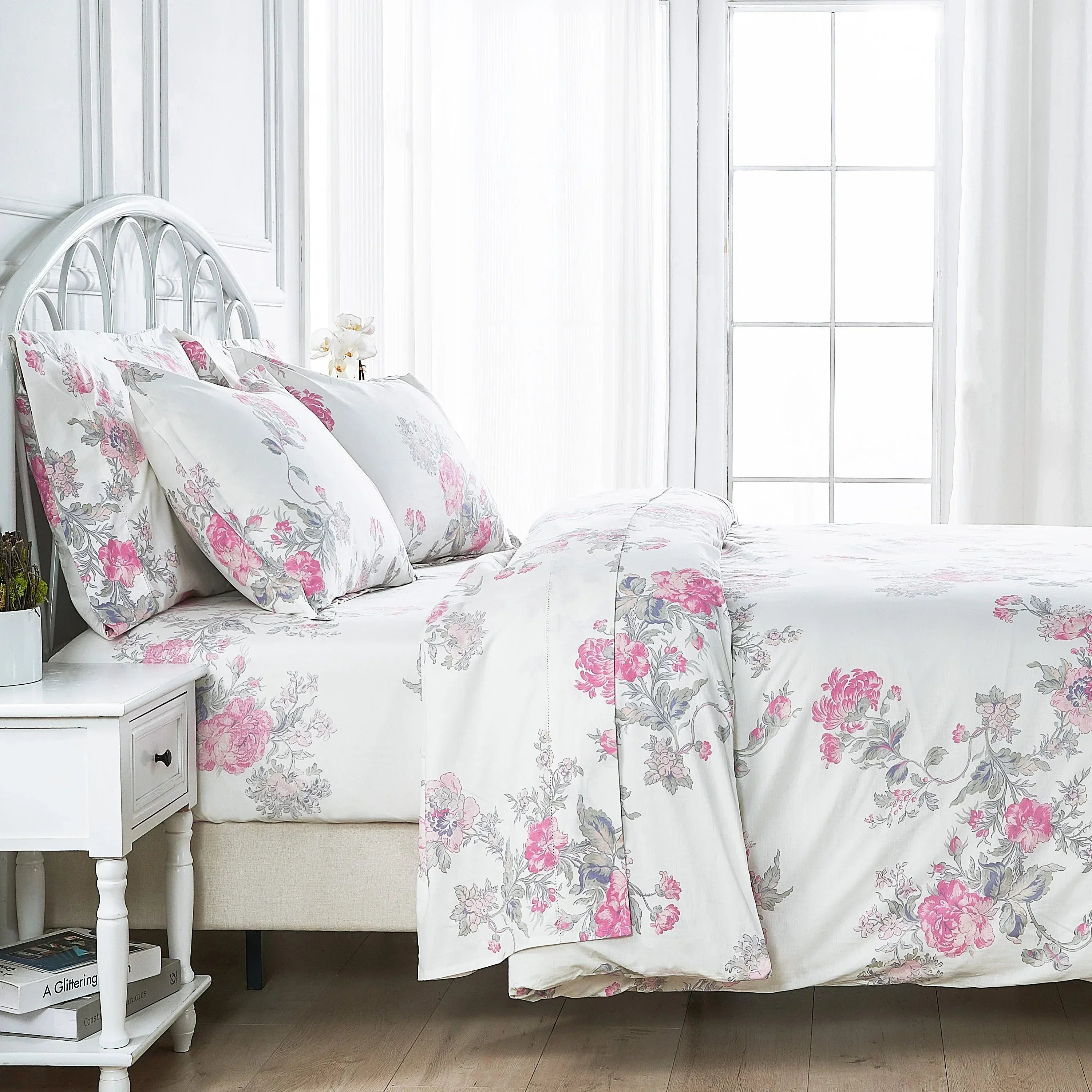 Jardin De Rose Printed Cotton Percale Sheet Set Mélange Home