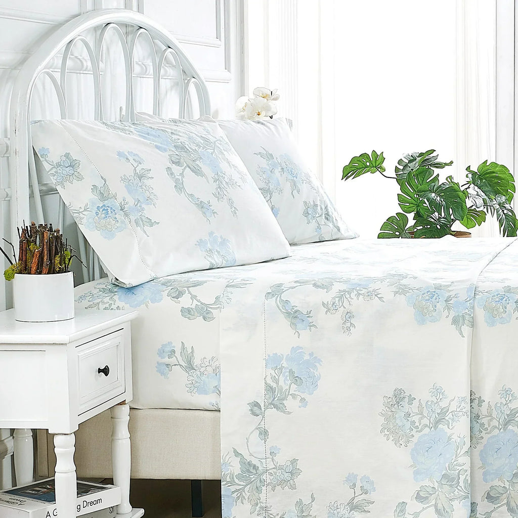 Jardin De Rose Printed Cotton Percale Sheet Set Mélange Home