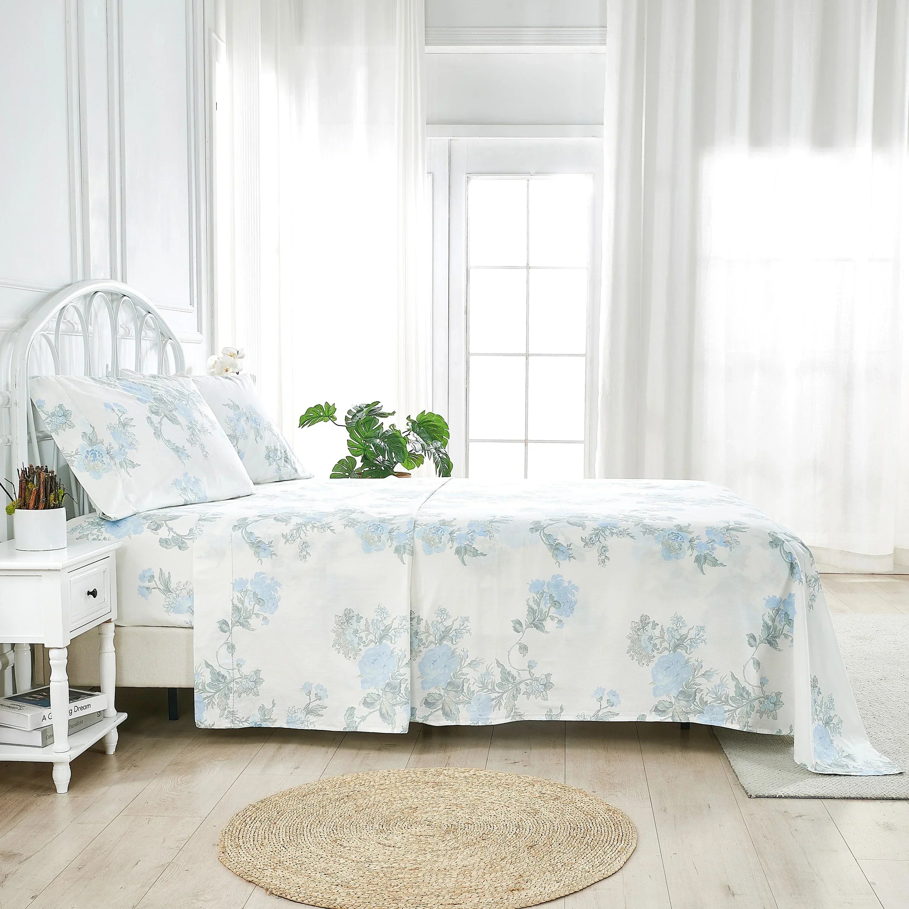 Jardin De Rose Printed Cotton Percale Sheet Set Mélange Home
