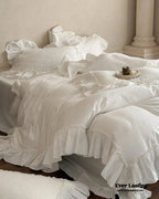 Jasmine White Ruffled Jacquard Bedding Set Ever Lasting
