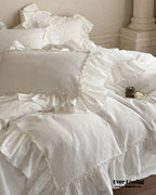 Jasmine White Ruffled Jacquard Bedding Set Ever Lasting