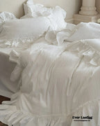 Jasmine White Ruffled Jacquard Bedding Set Ever Lasting