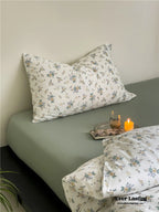 Jersey Knit Cotton Floral Bedding Set / White + Dark Blue Ever Lasting