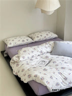 Jersey Knit Cotton Floral Bedding Set / White + Dark Blue Ever Lasting