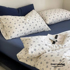 Jersey Knit Cotton Floral Bedding Set / White + Dark Blue Ever Lasting