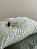 Jersey Knit Cotton Floral Bedding Set / White + Dark Blue Ever Lasting