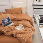 Jersey Knit Dotted Bedding Set / Pumpkin Orange Brown Ever Lasting
