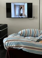 Jersey Knit Retro Stripe Bedding Set / Blue + Burgundy Ever Lasting