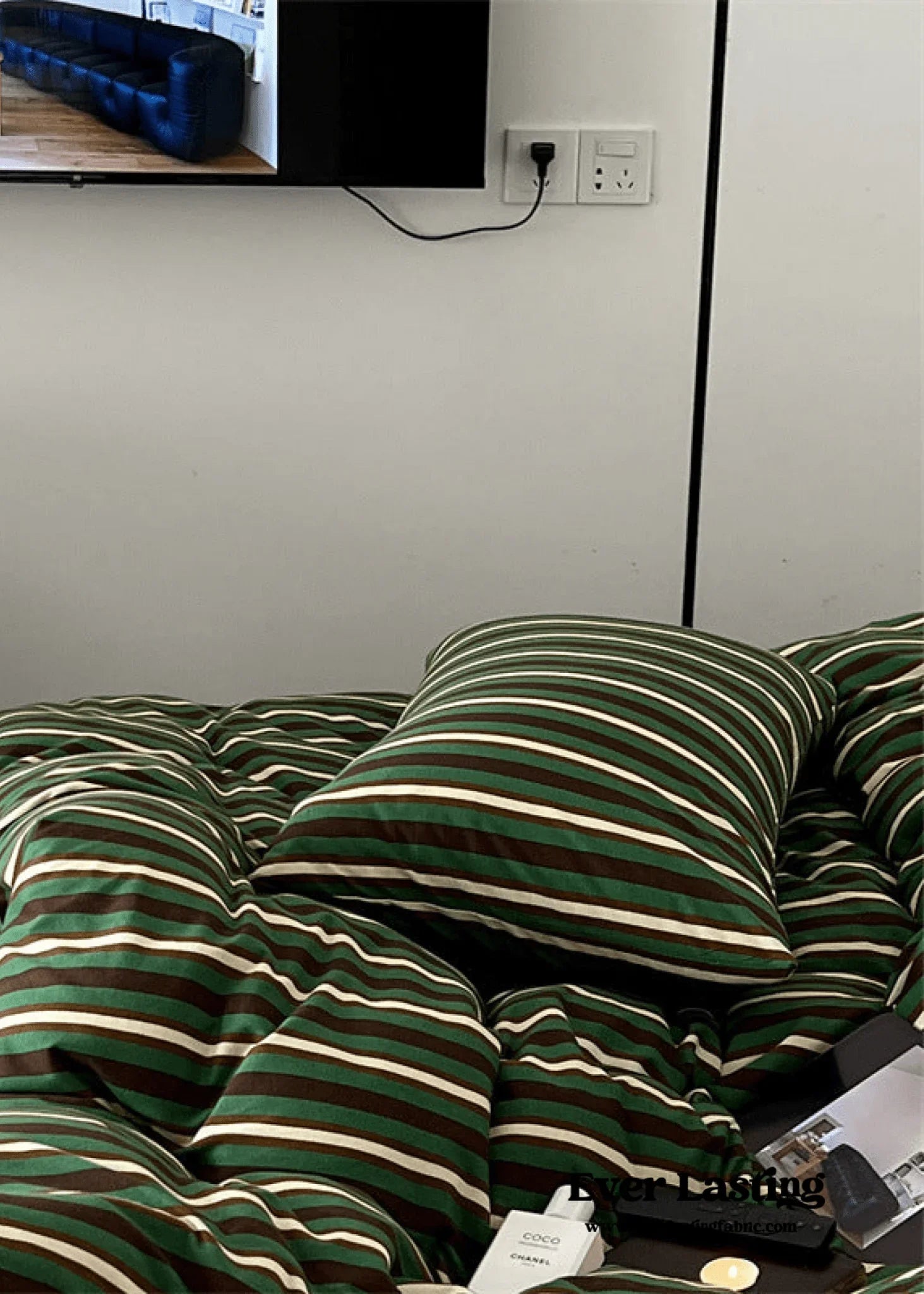 Jersey Knit Retro Stripe Bedding Set / Blue + Burgundy