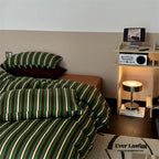 Jersey Knit Retro Stripe Bedding Set / Blue + Burgundy