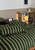 Jersey Knit Retro Stripe Bedding Set / Blue + Burgundy