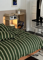 Jersey Knit Retro Stripe Bedding Set / Blue + Burgundy