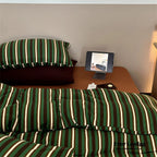 Jersey Knit Retro Stripe Bedding Set / Blue + Burgundy