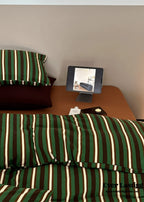 Jersey Knit Retro Stripe Bedding Set / Blue + Burgundy