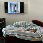 Jersey Knit Retro Stripe Bedding Set / Blue + Burgundy Ever Lasting