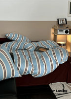 Jersey Knit Retro Stripe Bedding Set / Blue + Burgundy Ever Lasting