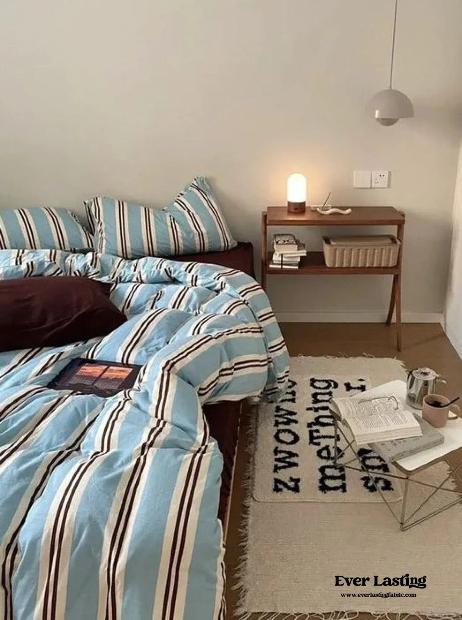 Jersey Knit Retro Stripe Bedding Set / Blue + Burgundy Ever Lasting
