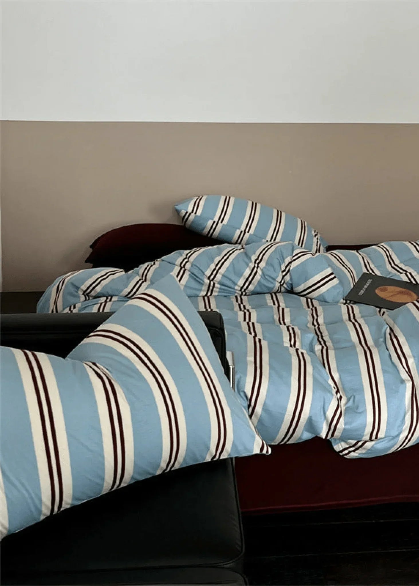 Jersey Knit Retro Stripe Bedding Set / Blue + Burgundy Ever Lasting