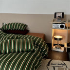 Jersey Knit Retro Stripe Bedding Set / Green + Brown Ever Lasting