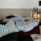 Jersey Knit Retro Stripe Bedding Set / Green + Brown Ever Lasting