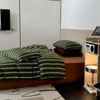 Jersey Knit Retro Stripe Bedding Set / Green + Brown Ever Lasting
