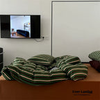 Jersey Knit Retro Stripe Bedding Set / Green + Brown Ever Lasting