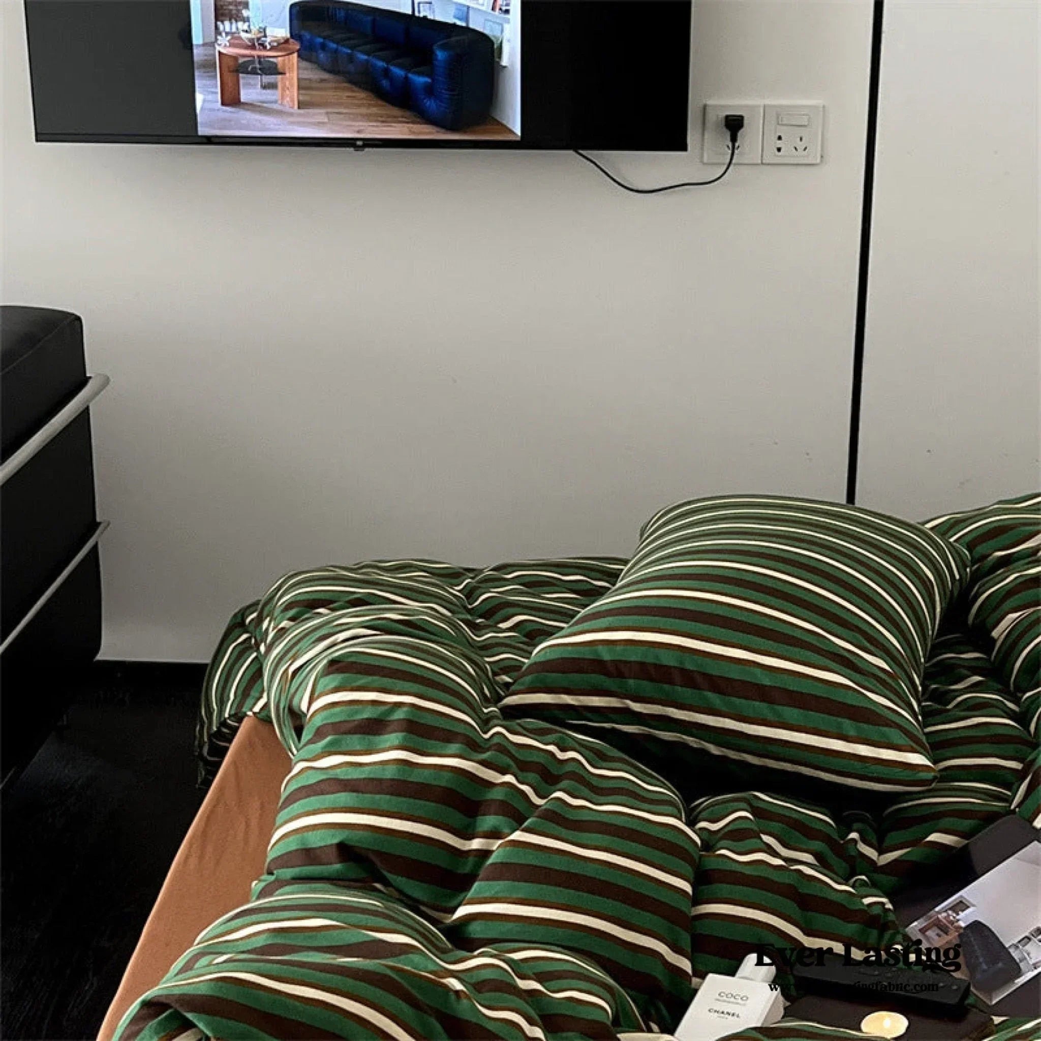 Jersey Knit Retro Stripe Bedding Set / Green + Brown Ever Lasting