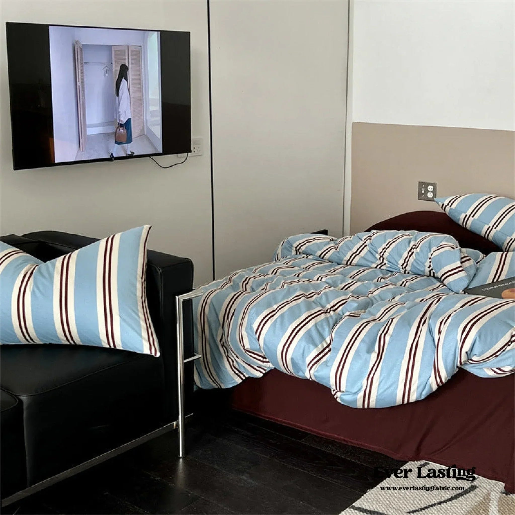 Jersey Knit Retro Stripe Bedding Set / Green + Brown Ever Lasting