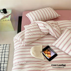 Jersey Knit Stripe Bedding Set / White Pink Ever Lasting