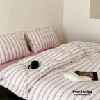 Jersey Knit Stripe Bedding Set / White Pink Ever Lasting