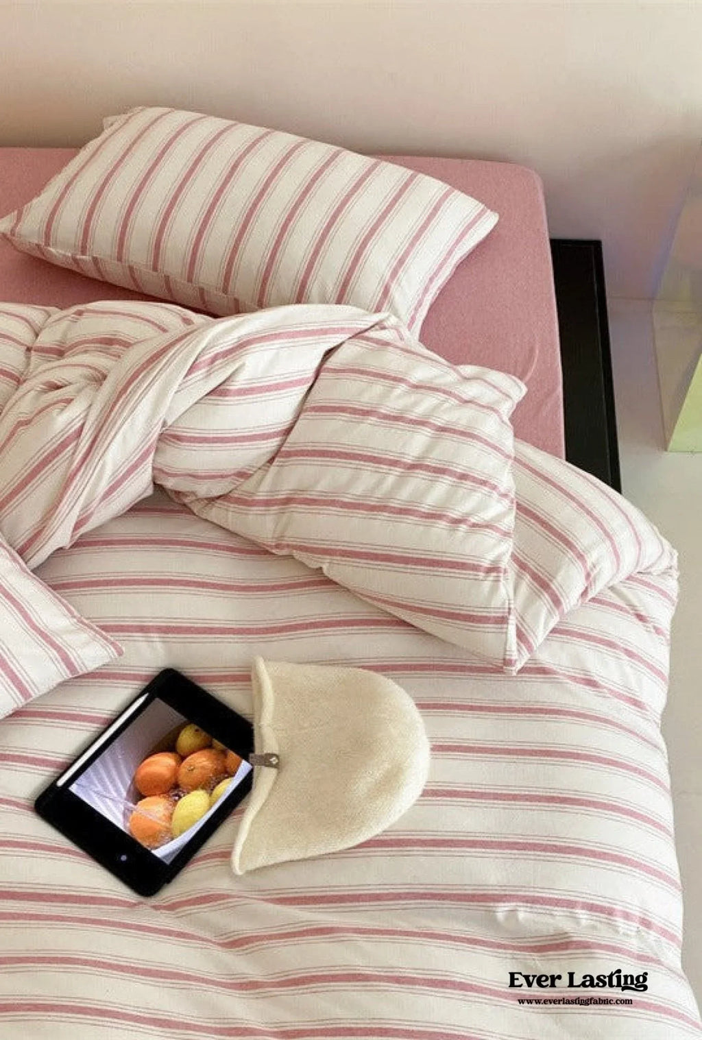 Jersey Knit Stripe Bedding Set / White Pink Ever Lasting