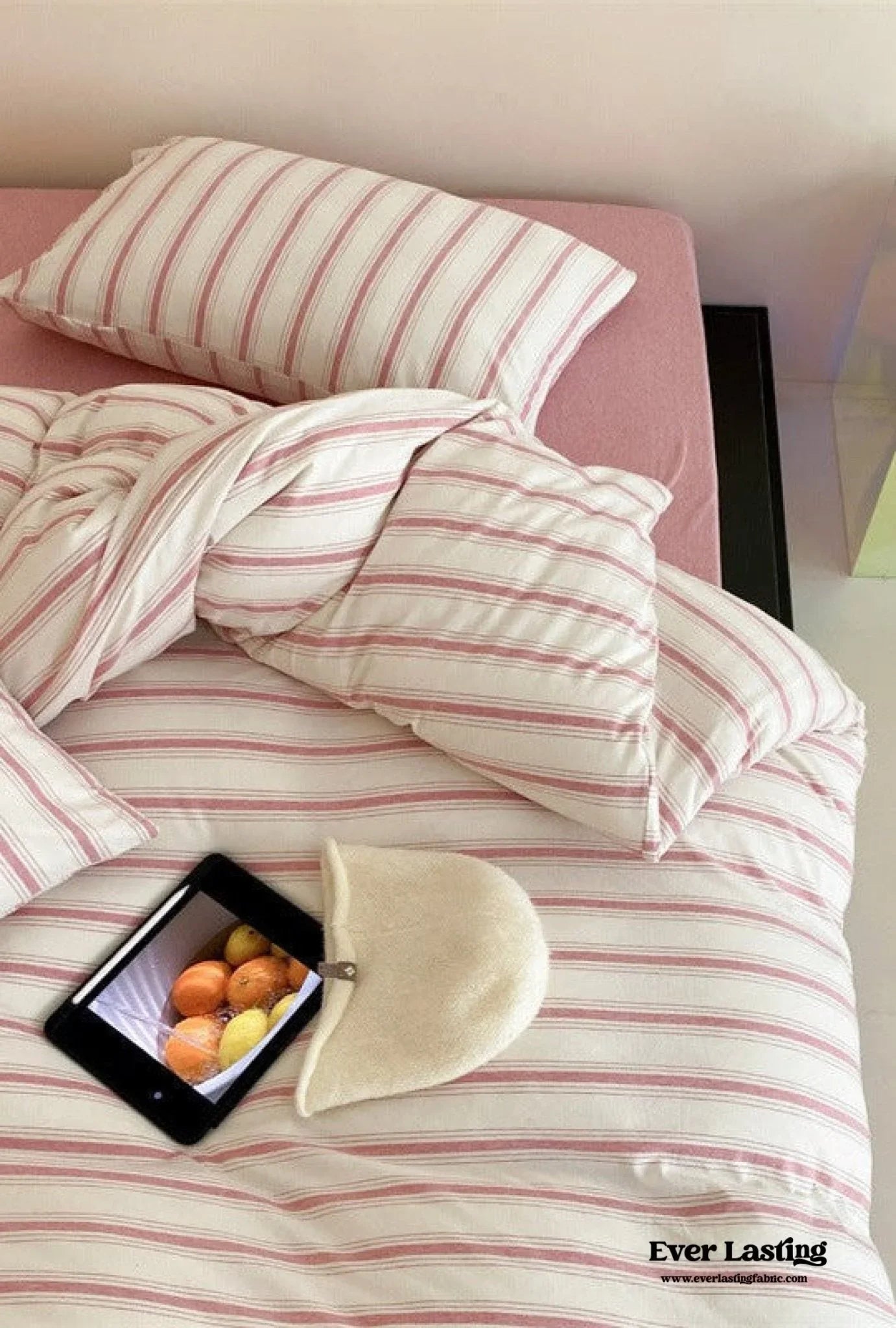 Jersey Knit Stripe Bedding Set / White Pink Ever Lasting