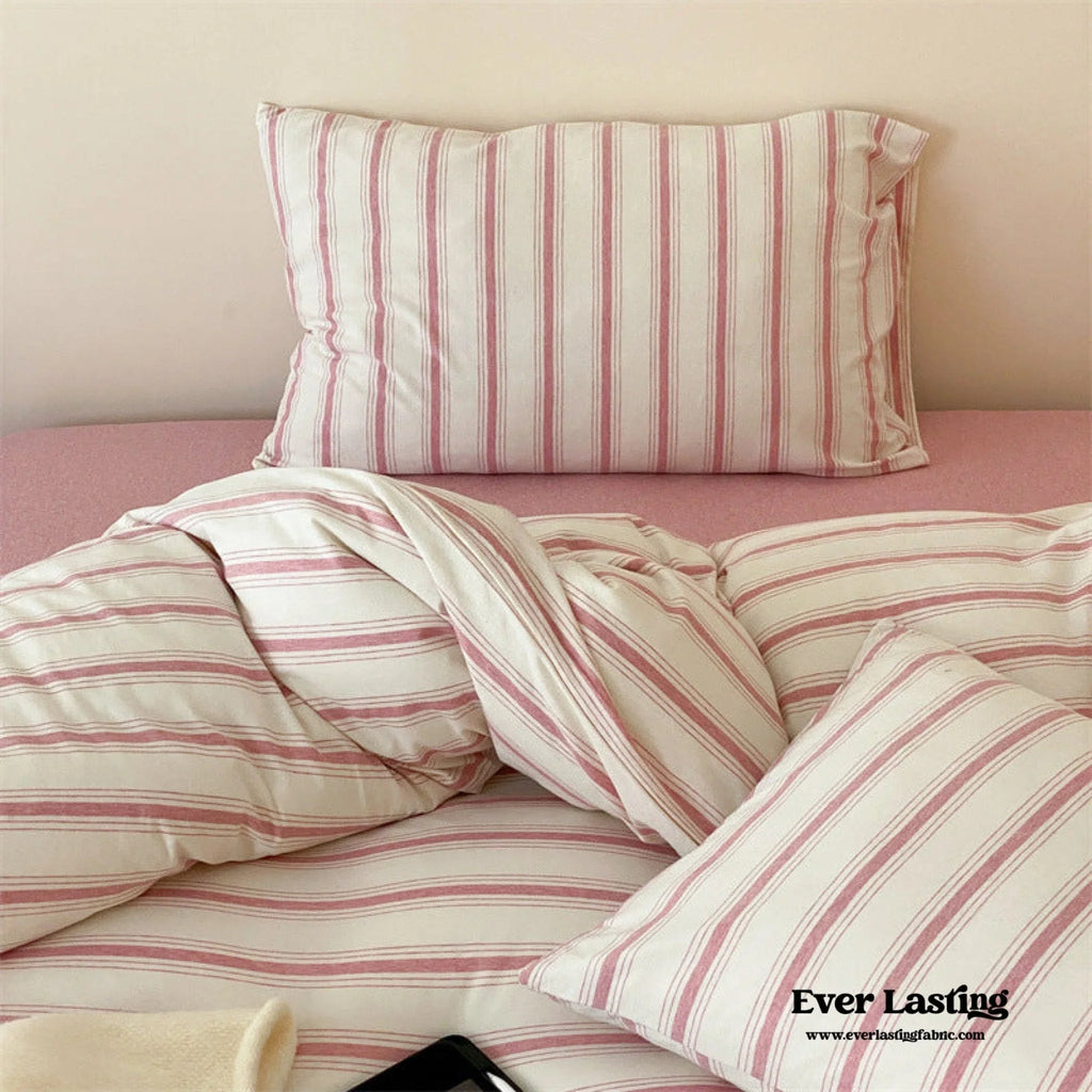 Jersey Knit Stripe Bedding Set / White Pink Ever Lasting