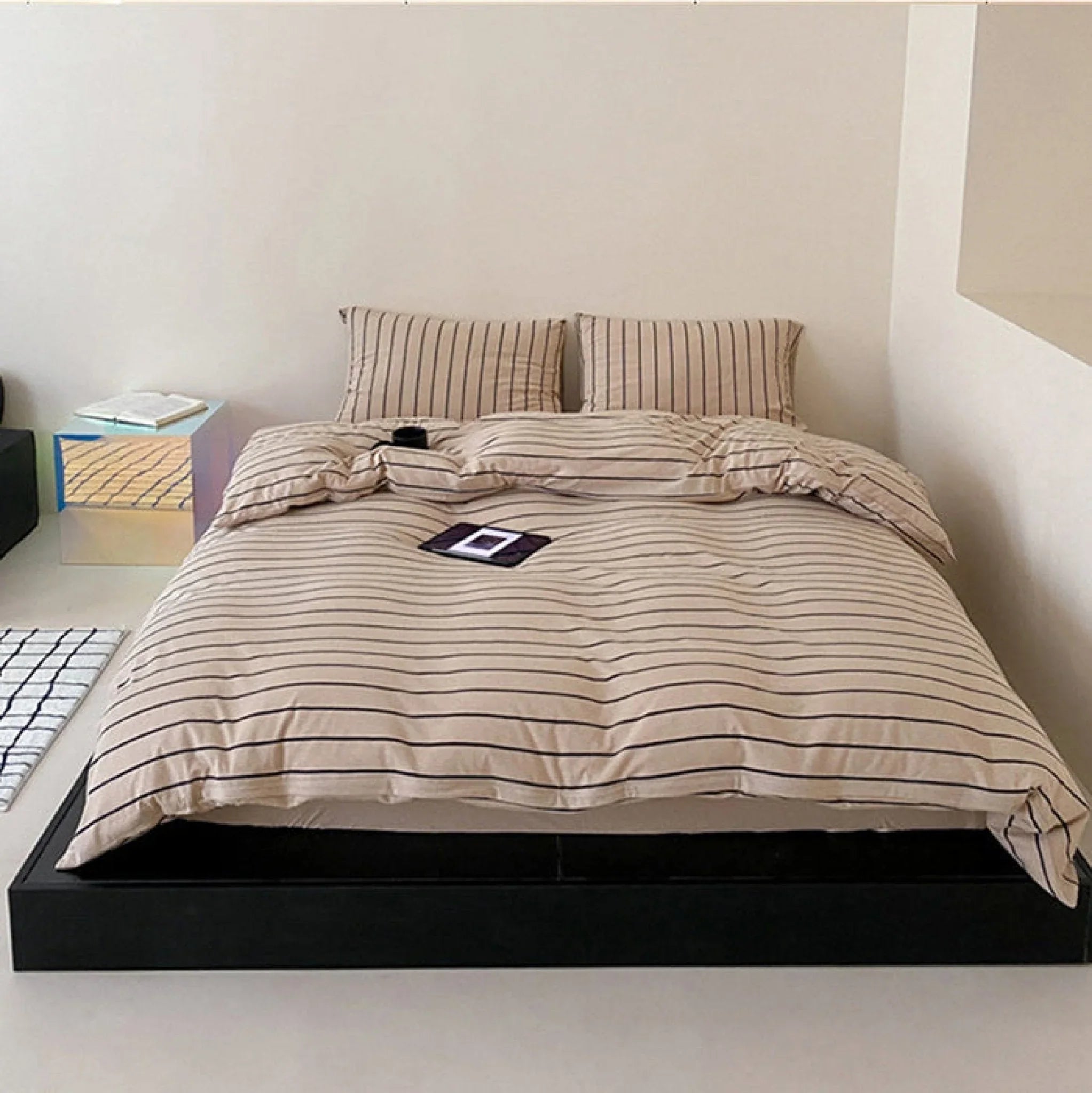 Jersey Knit Stripe Bedding Set / White Pink Ever Lasting