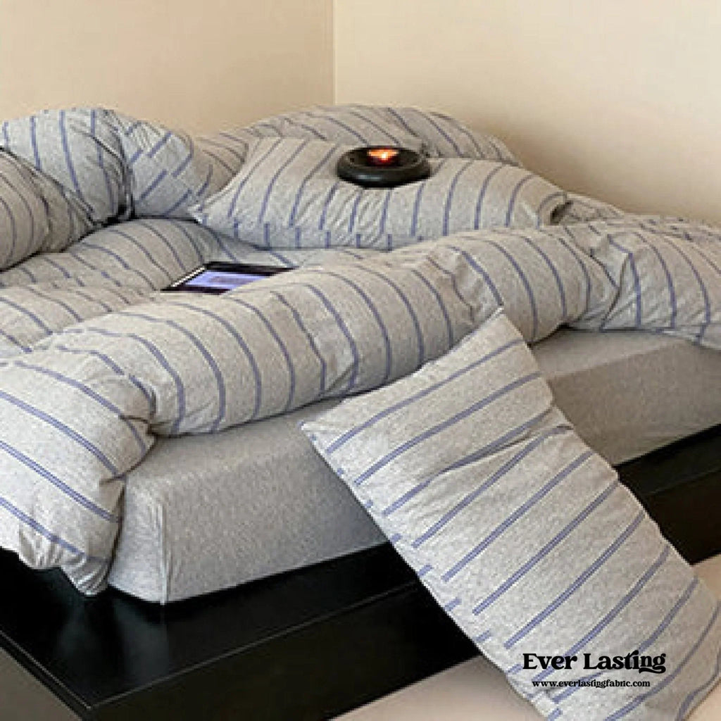 Jersey Knit Stripe Bedding Set / White Pink Ever Lasting