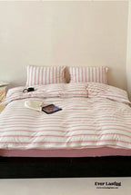 Jersey Knit Stripe Bedding Set / White Pink Ever Lasting