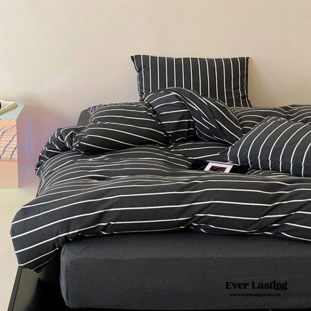 Jersey Knit Stripe Bedding Set / White Pink Ever Lasting