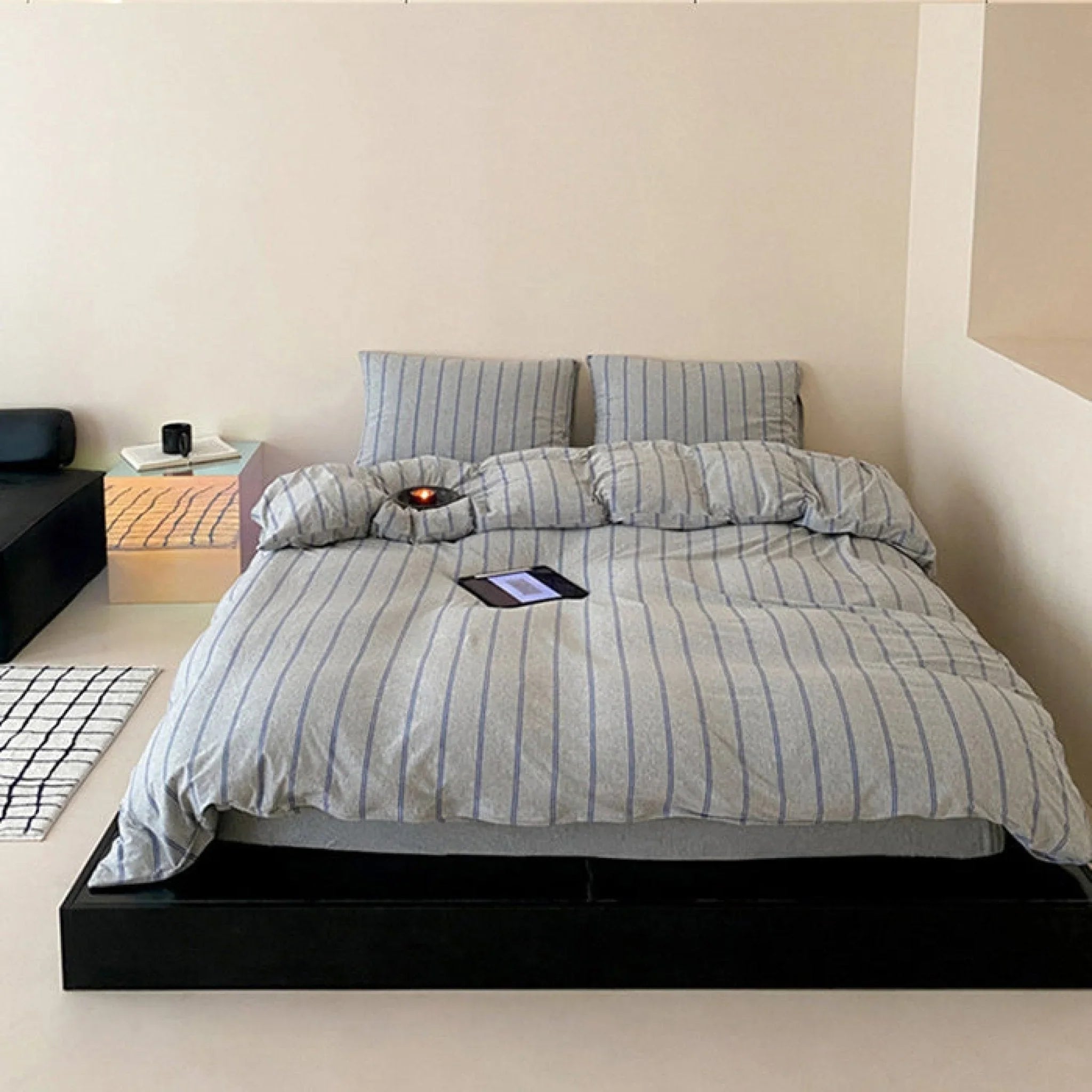 Jersey Knit Stripe Bedding Set / White Pink Ever Lasting