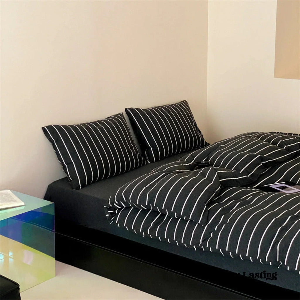 Jersey Knit Stripe Bedding Set / White Pink Ever Lasting