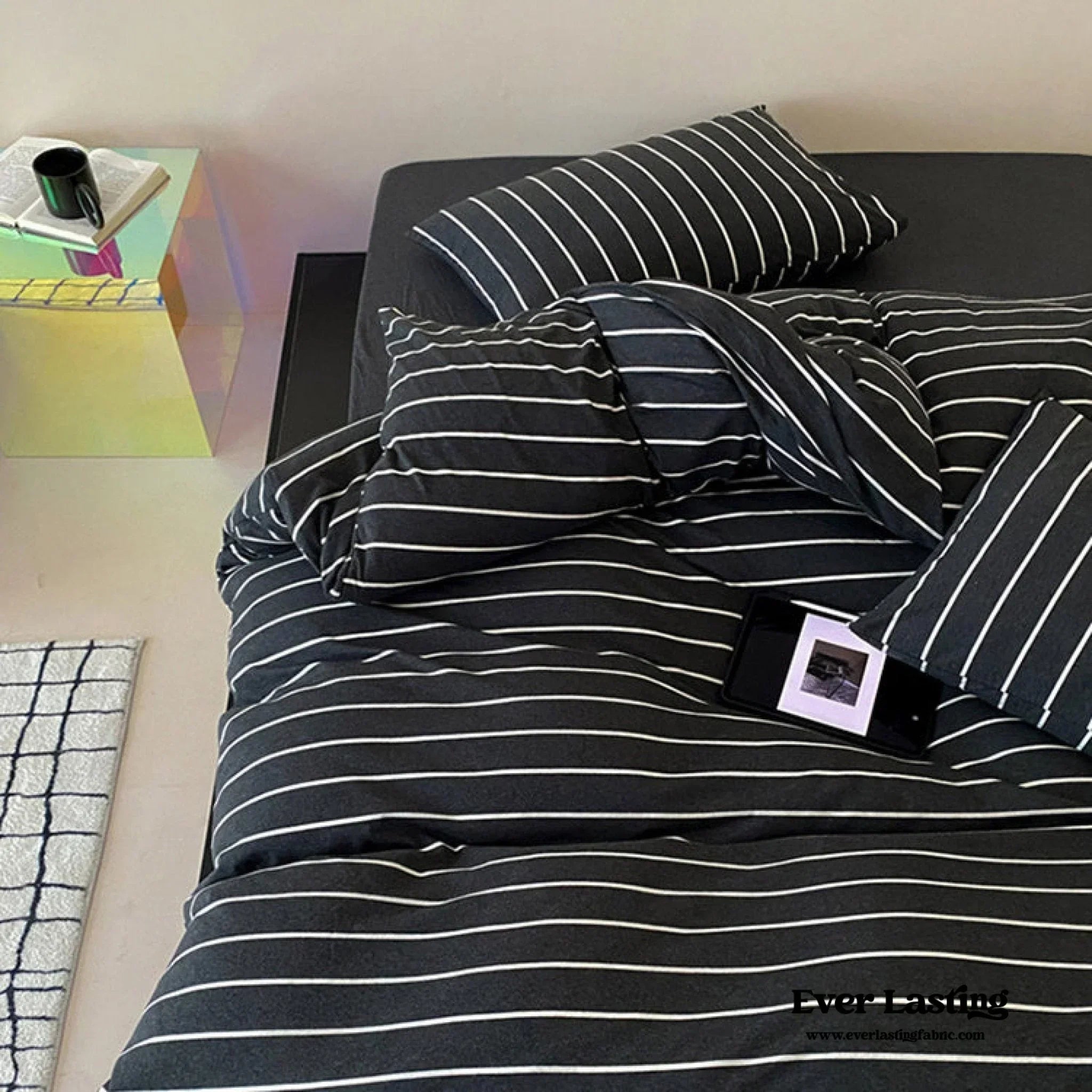Jersey Knit Stripe Bedding Set / White Pink Ever Lasting