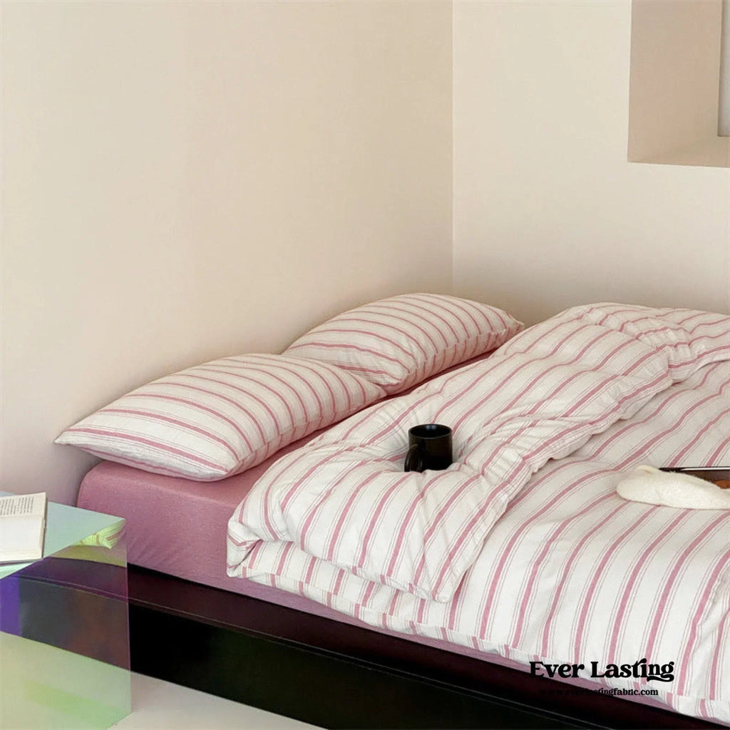 Jersey Knit Stripe Bedding Set / White Pink Ever Lasting