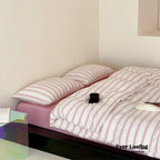 Jersey Knit Stripe Bedding Set / White Pink Ever Lasting