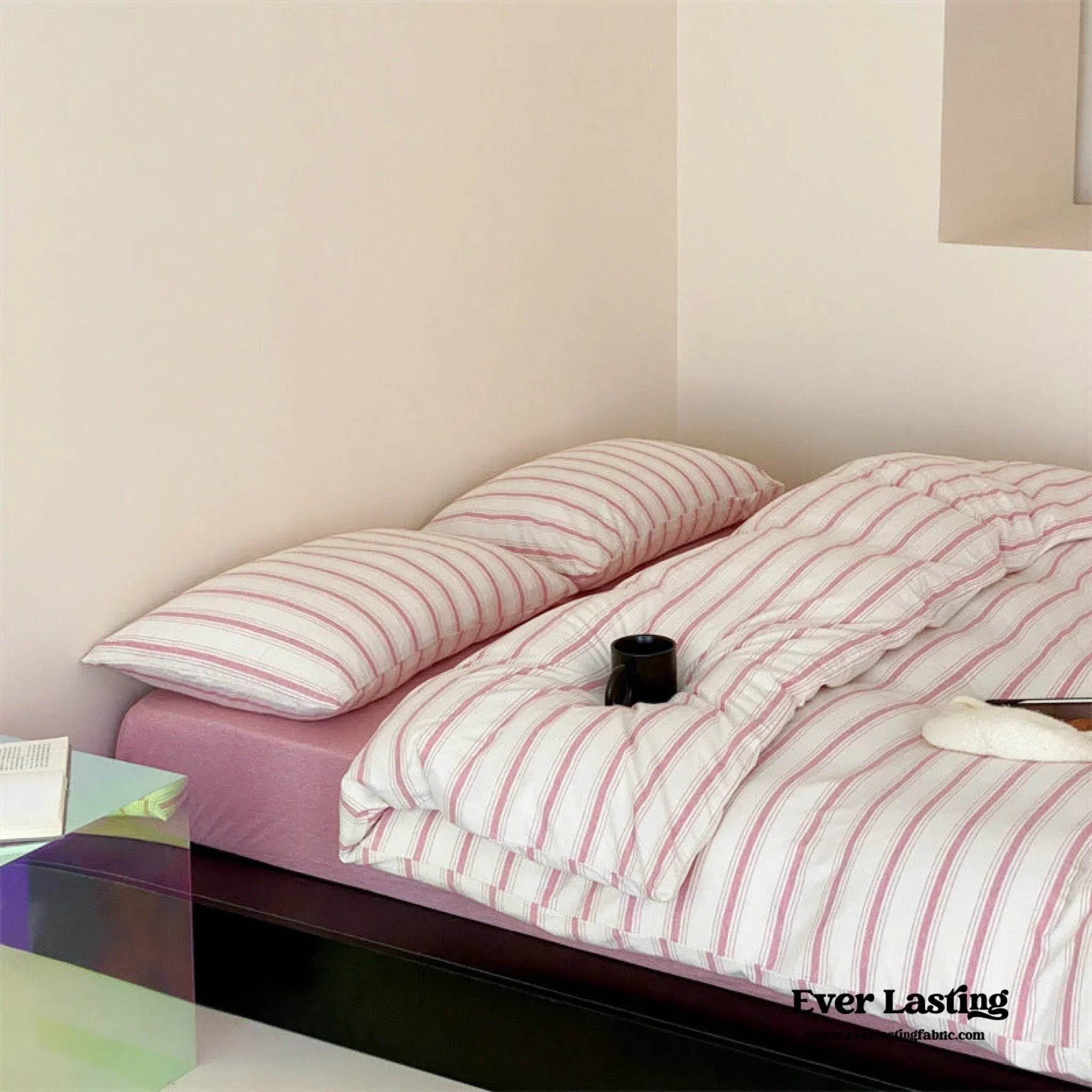 Jersey Knit Stripe Bedding Set / White Pink Ever Lasting