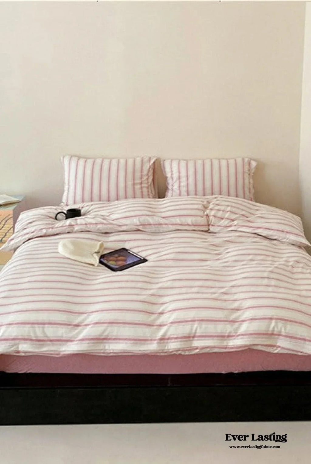 Jersey Knit Stripe Bedding Set / White Pink Ever Lasting
