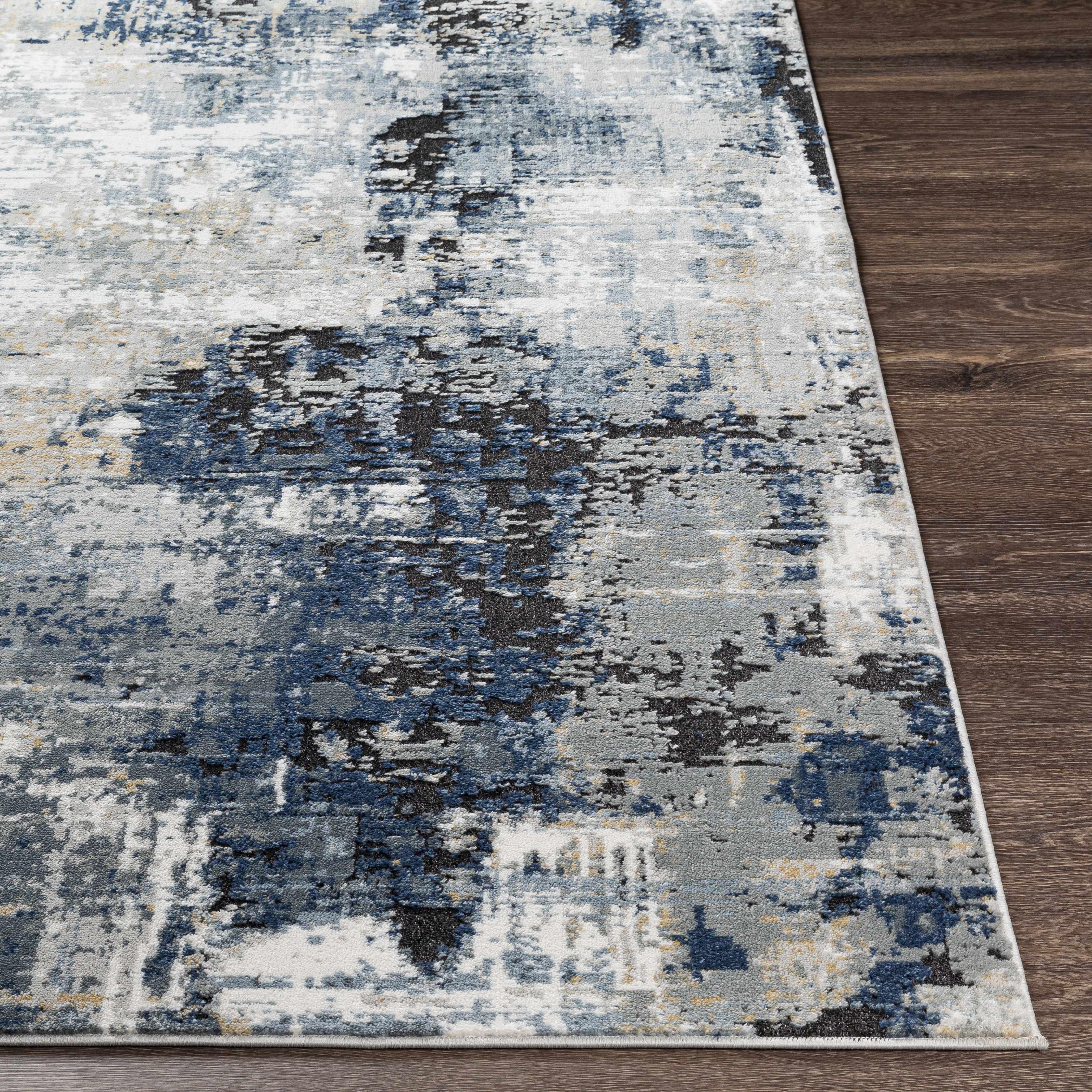 Campsall Gray&Blue Abstract Area Rug Hauteloom