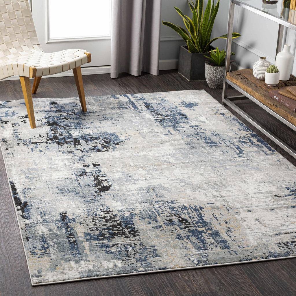 Campsall Gray&Blue Abstract Area Rug Hauteloom