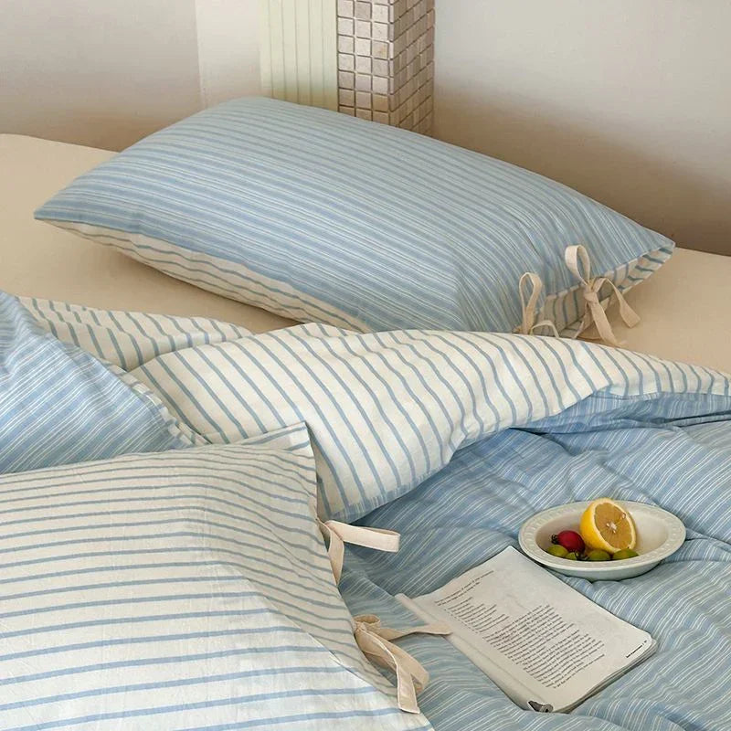 Josie Bow Tied Stripe Pillowcases / Blue Ever Lasting